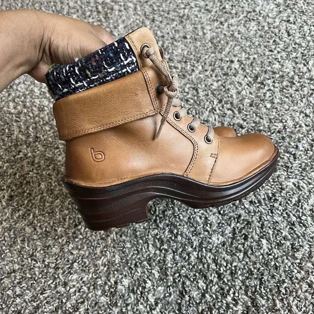 Bionica Boots Womens 6 M Romulus Lace Up Foldover Ankle Camel Brown Leather